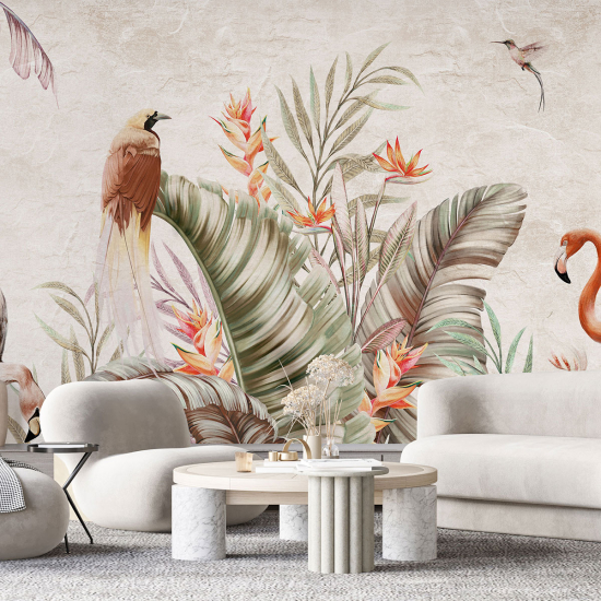 Panoramic Wallpaper - Wall Mural - Pink Flamingos