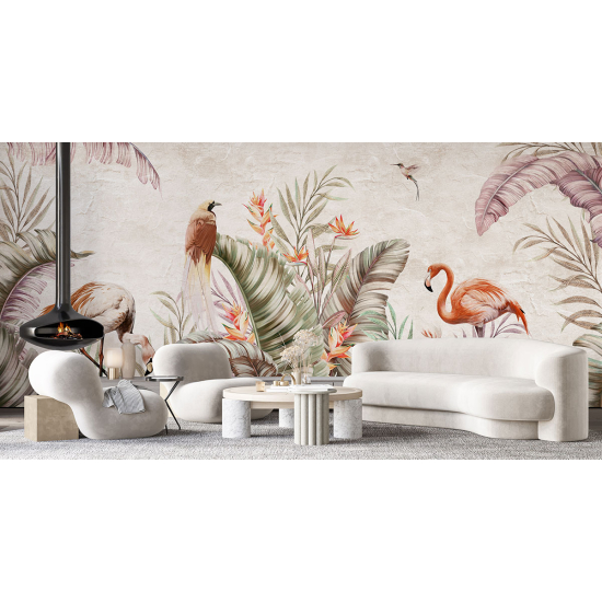 Panoramic Wallpaper - Wall Mural - Pink Flamingos