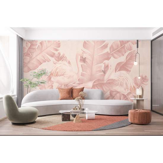 Panoramic Wallpaper - Wall Mural - Pink flamingos