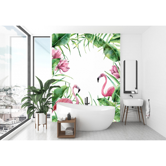 Panoramic Wallpaper - Wall Mural - Pink flamingos