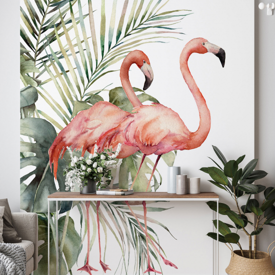 Panoramic Wallpaper - Wall Mural - Pink flamingos