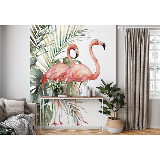 Panoramic Wallpaper - Wall Mural - Pink flamingos