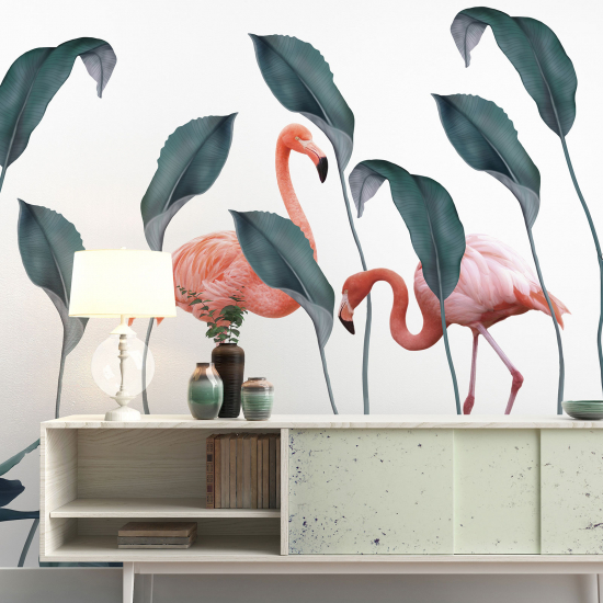 Panoramic Wallpaper - Wall Mural - Pink flamingos