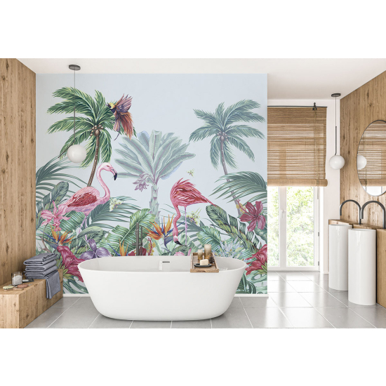 Panoramic Wallpaper - Wall Mural - Pink Flamingos