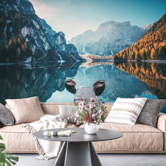 Panoramic Wallpaper - Wall Mural - Pontoon Lake and Mountains