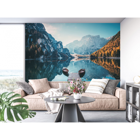 Panoramic Wallpaper - Wall Mural - Pontoon Lake and Mountains