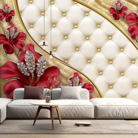 Panoramic Wallpaper - Wall Mural - Quilted Flowers