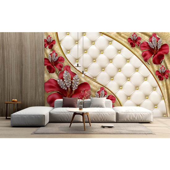 Panoramic Wallpaper - Wall Mural - Quilted Flowers