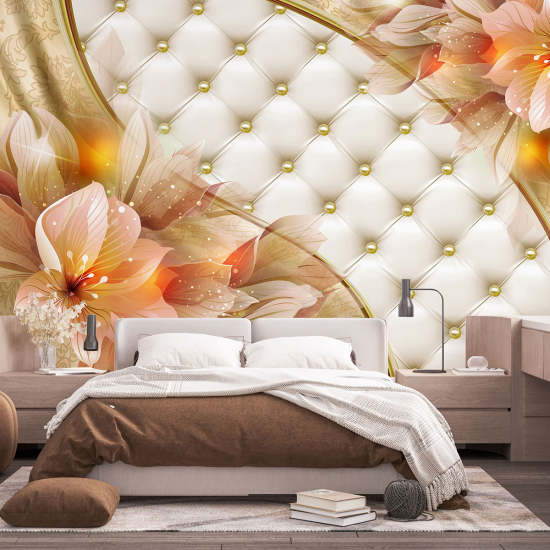 Panoramic Wallpaper - Wall Mural - Quilted Flowers