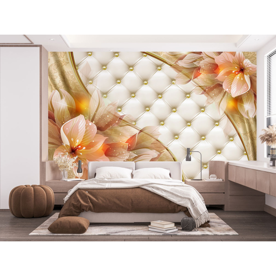 Panoramic Wallpaper - Wall Mural - Quilted Flowers