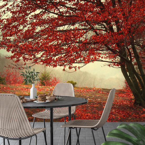 Panoramic Wallpaper - Wall Mural - Red Flower Tree