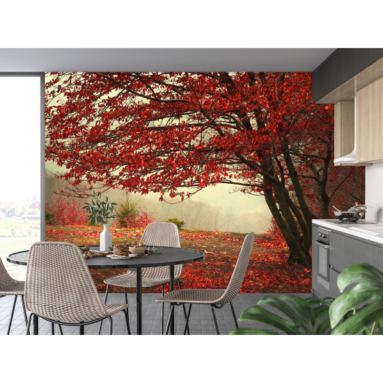 Panoramic Wallpaper - Wall Mural - Red Flower Tree