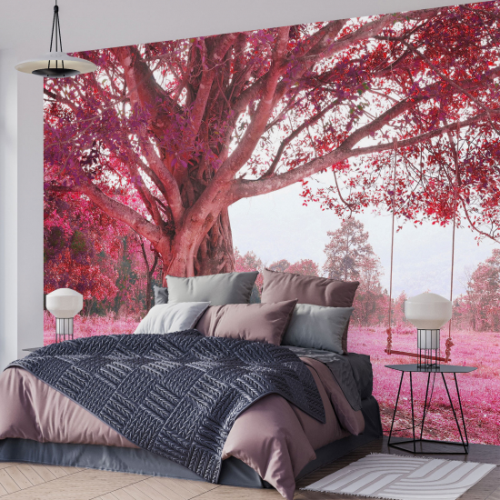 Panoramic Wallpaper - Wall Mural - Red leaf tree