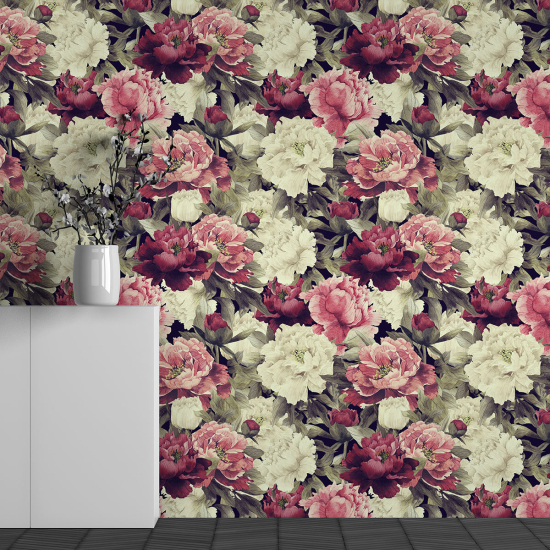 Panoramic Wallpaper - Wall Mural - Roses Pattern