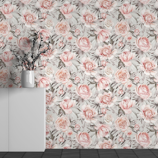 Panoramic Wallpaper - Wall Mural - Roses Pattern