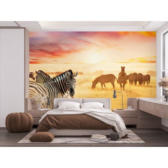 Panoramic Wallpaper - Wall Mural - Savanna Zebras