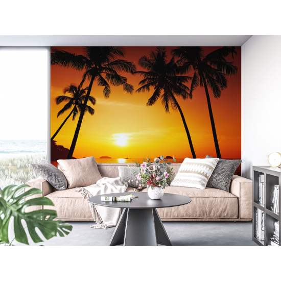 Panoramic Wallpaper - Wall Mural - Sunset Coconut Trees