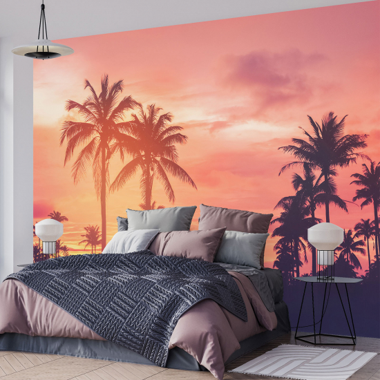 Panoramic Wallpaper - Wall Mural - Sunset Palms