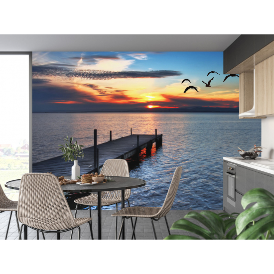 Panoramic Wallpaper - Wall Mural - Sunset Pontoon