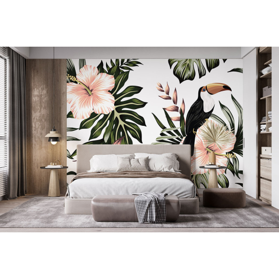 Panoramic Wallpaper - Wall Mural - Toucan Flowers