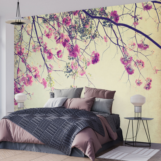 Panoramic Wallpaper - Wall Mural - Tree branches flowers