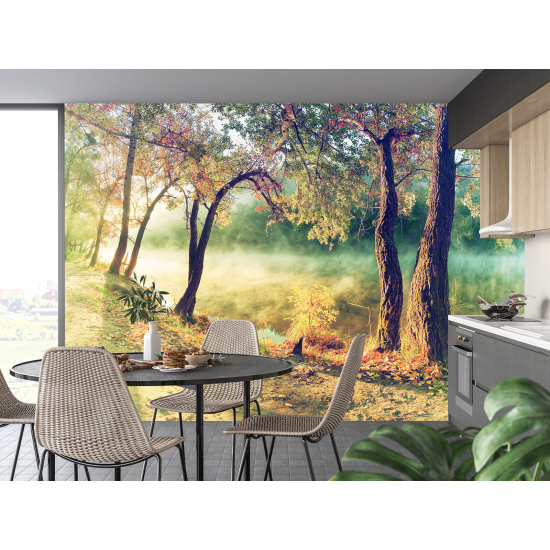 Panoramic Wallpaper - Wall Mural - Trees and Lake