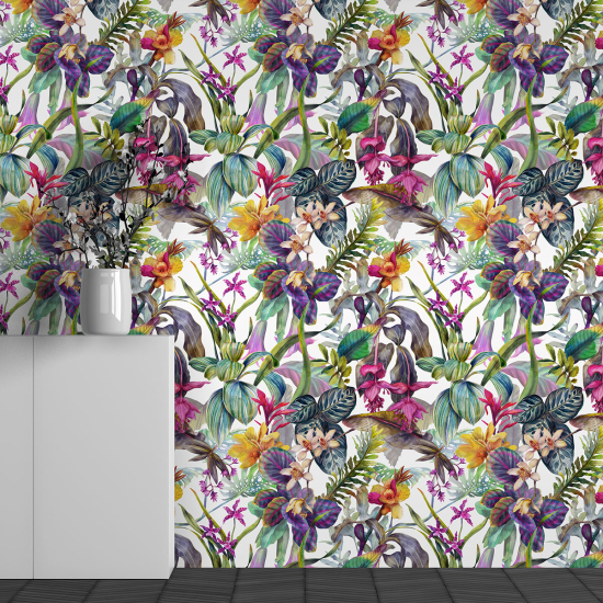 Panoramic Wallpaper - Wall Mural - Tropical flower pattern