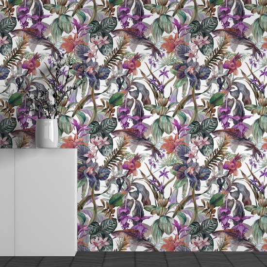 Panoramic Wallpaper - Wall Mural - Tropical flower pattern