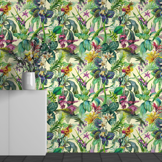 Panoramic Wallpaper - Wall Mural - Tropical flower pattern