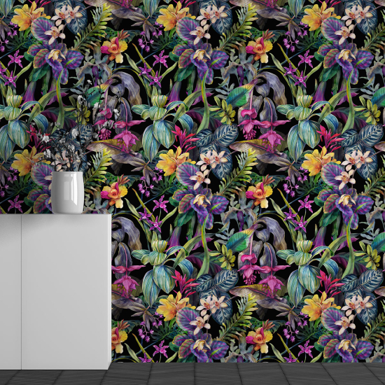 Panoramic Wallpaper - Wall Mural - Tropical flower pattern