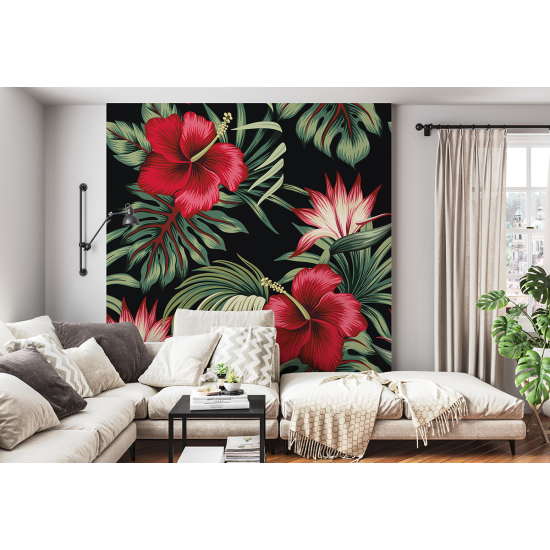 Panoramic Wallpaper - Wall Mural - Tropical Flowers