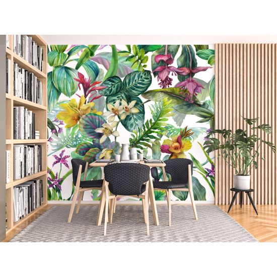 Panoramic Wallpaper - Wall Mural - Tropical flowers