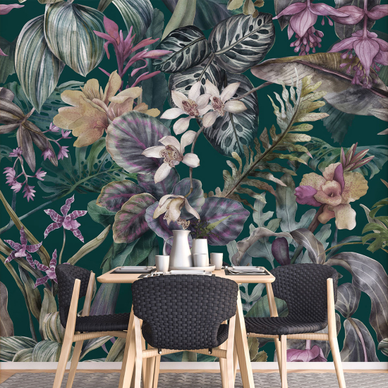 Panoramic Wallpaper - Wall Mural - Tropical Flowers