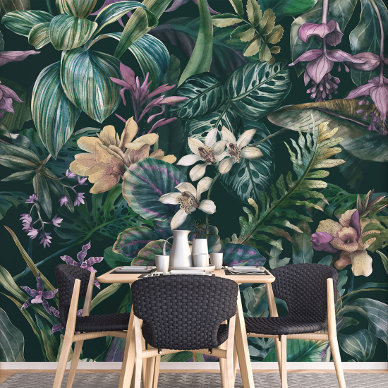 Panoramic Wallpaper - Wall Mural - Tropical Flowers