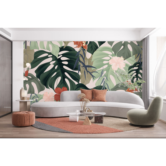 Panoramic Wallpaper - Wall Mural - Tropical Flowers