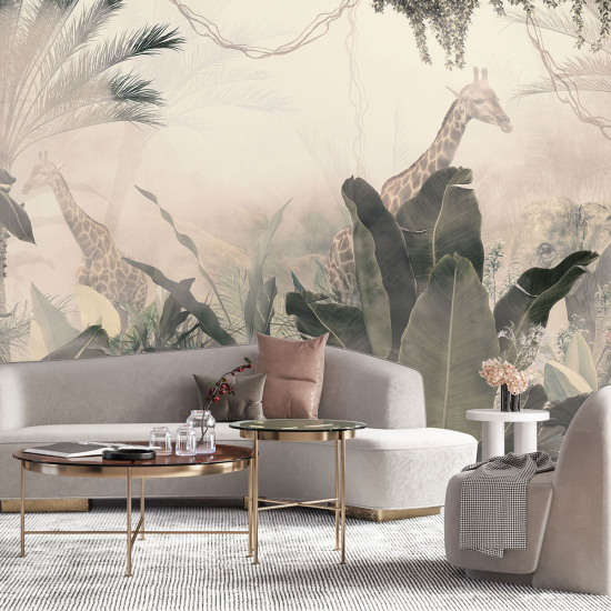 Panoramic Wallpaper - Wall Mural - Tropical Forest Giraffes