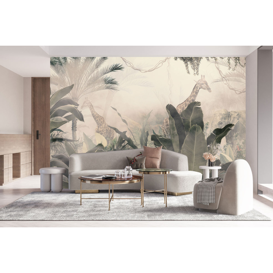 Panoramic Wallpaper - Wall Mural - Tropical Forest Giraffes