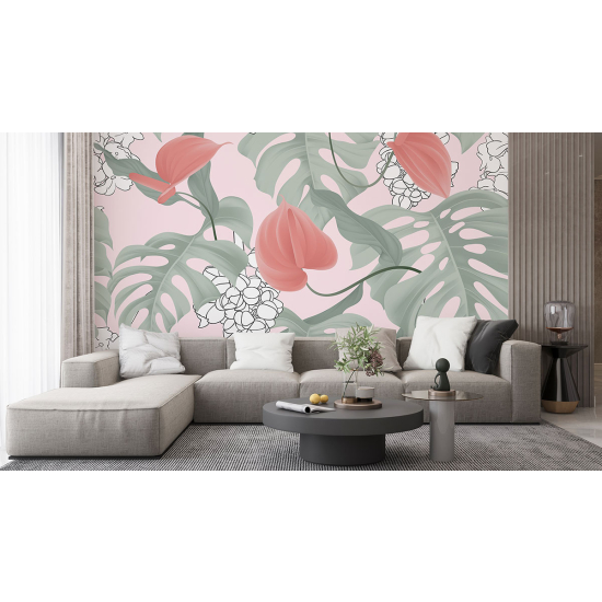 Panoramic Wallpaper - Wall Mural - Tropical leaves