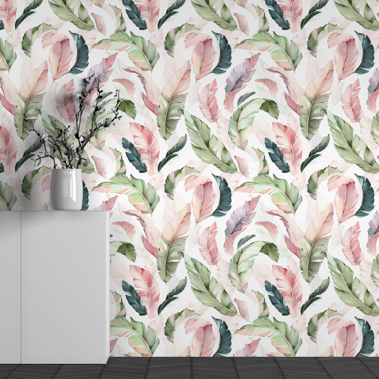 Panoramic Wallpaper - Wall Mural - Tropical Leaves Pattern