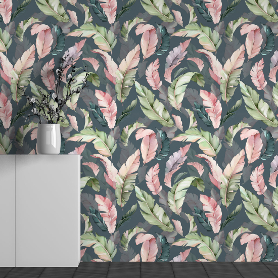 Panoramic Wallpaper - Wall Mural - Tropical Leaves Pattern