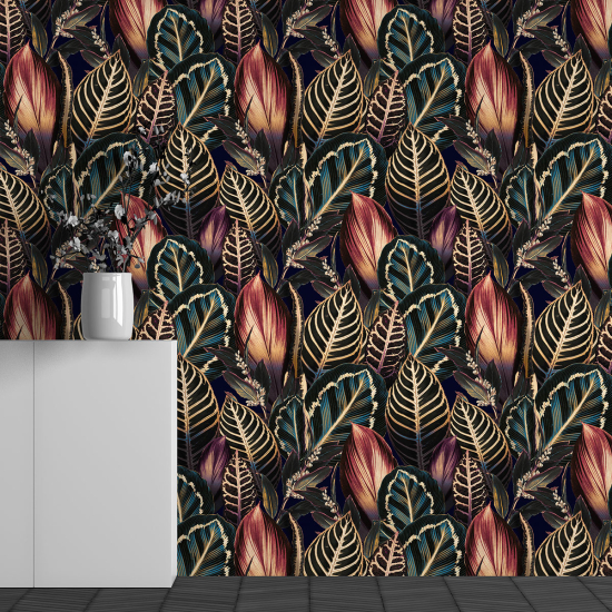 Panoramic Wallpaper - Wall Mural - Tropical Leaves Pattern