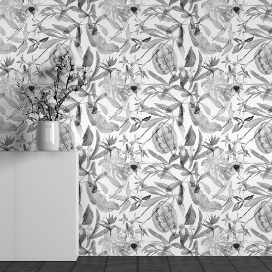 Panoramic Wallpaper - Wall Mural - Tropical Leaves Pattern