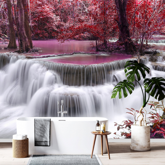 Panoramic Wallpaper - Wall Mural - Waterfalls Flowers