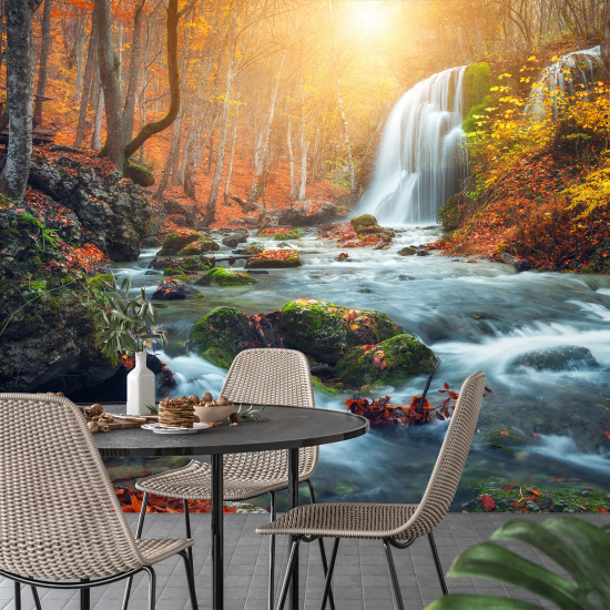 Panoramic Wallpaper - Wall Mural - Waterfalls Forest