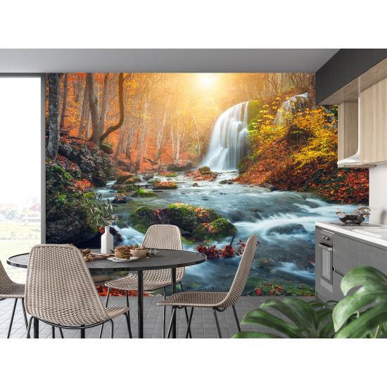 Panoramic Wallpaper - Wall Mural - Waterfalls Forest