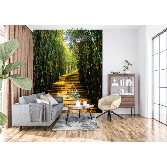 Panoramic Wallpaper - Wall Mural - Wooden stairs