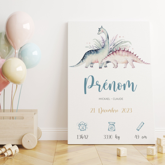 Personalized Baby Birth Canvas Print - Dinosaurs