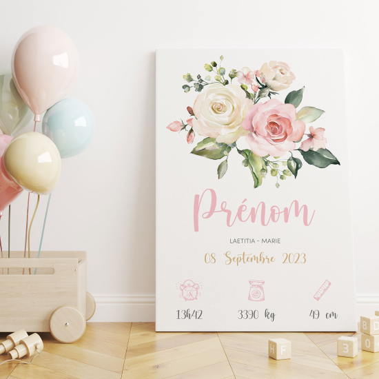 Personalized Baby Birth Canvas Print - Flowers