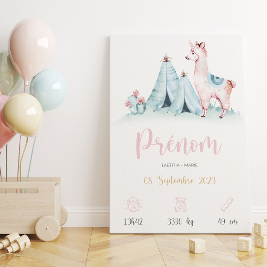 Personalized Baby Birth Canvas Print - Lama