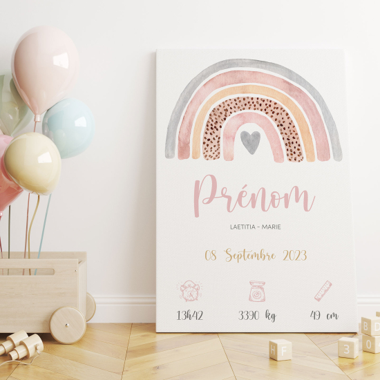 Personalized Baby Birth Canvas Print - Rainbow